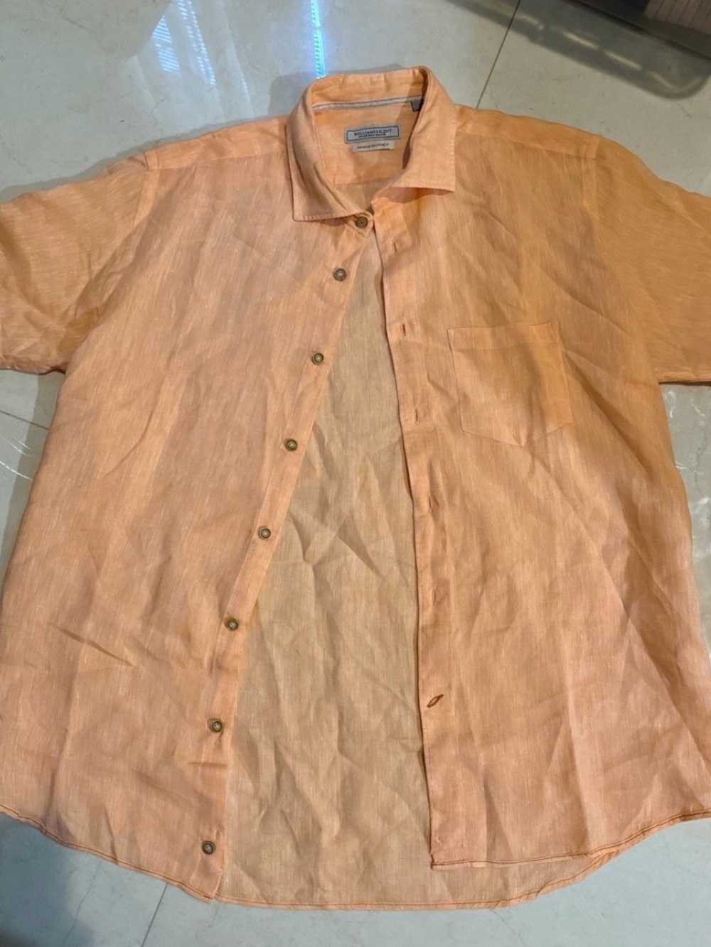 Source Unknown Peach Short-Sleeve Button-Down Linen Shirt